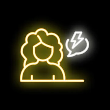 Woman thinking about problem solving with neon light effect Stock Illustration