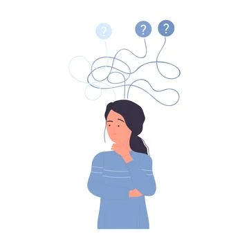 Woman thinking about solving complicated problems, choosing pathway Illustrazione stock