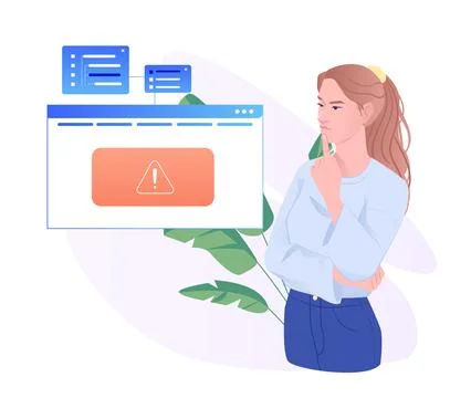 Woman thinking about website error. Vector illustration Stockillustratie