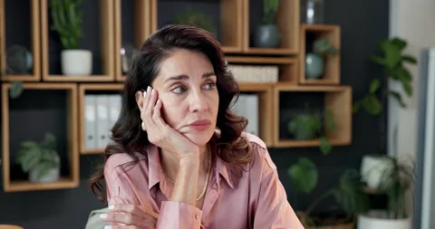 Woman, thinking and bored with computer in business, burnout and accountant with Vídeo Stock 341734461