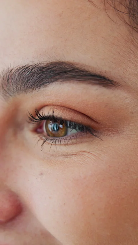 Woman, thinking and eye test with closeup for optometry examination, visual Stock Footage 340453873