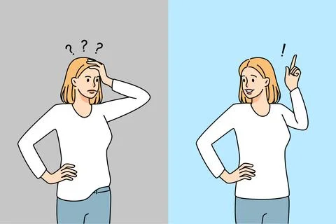 Woman thinking and finding solution Stock Illustration