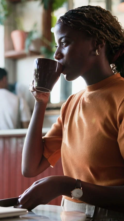 Woman, thinking and remote work in cafe with coffee break, vision and Stock Footage 342257600