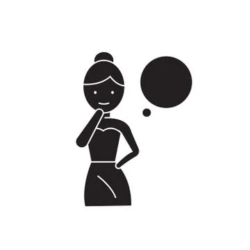 Woman thinking black vector concept icon. Woman thinking flat illustration, sign イラスト素材