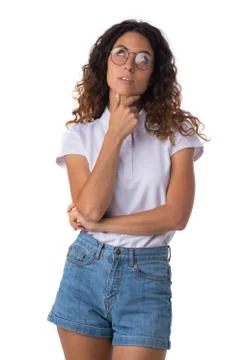 Woman thinking looking up Stock Photos