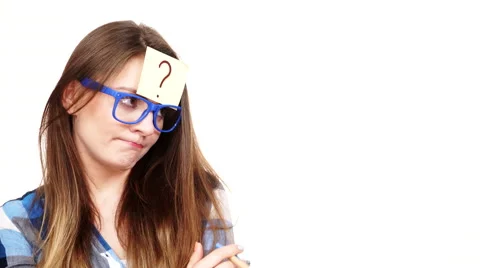 Woman thinking question mark on her head 4K Video stock 60965435
