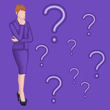 A woman thinks about problems and questions. 2D Stock Illustration