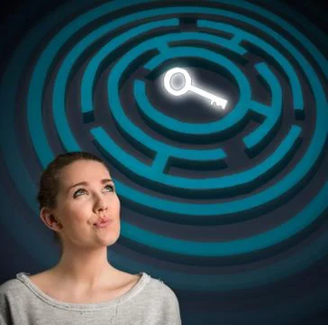 Woman thinks about solving the problem Stock Photos