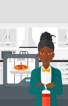Woman with three D printer Stock Illustration