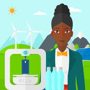 Woman with three D printer イラスト素材