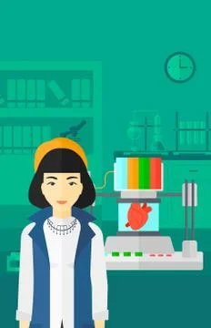 Woman with three D printer 스톡 일러스트