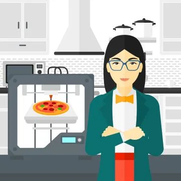 Woman with three D printer Stock Illustration