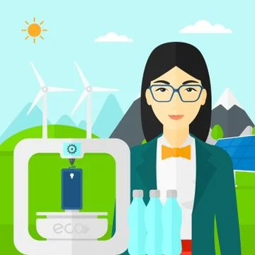 Woman with three D printer イラスト素材