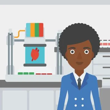 Woman with three D printer vector illustration Stock Illustration
