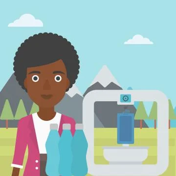 Woman with three D printer vector illustration イラスト素材