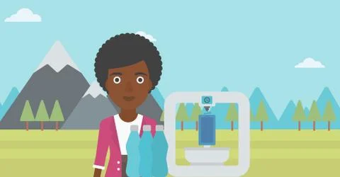 Woman with three D printer vector illustration イラスト素材