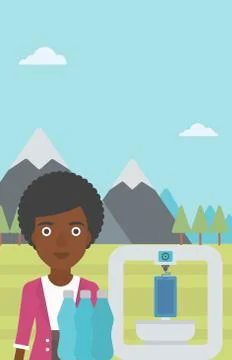 Woman with three D printer vector illustration イラスト素材