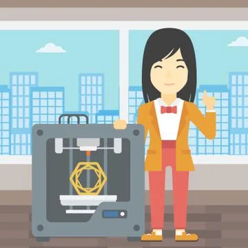 Woman with three D printer vector illustration イラスト素材