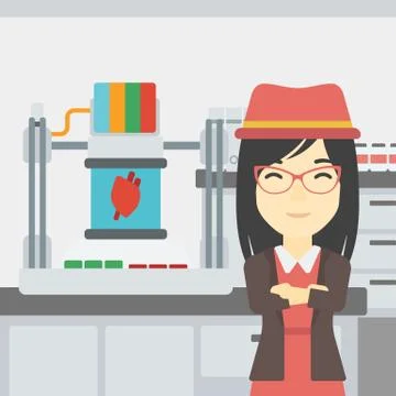 Woman with three D printer vector illustration Illustrazione stock