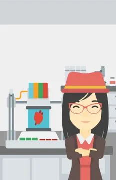 Woman with three D printer vector illustration Stock Illustration
