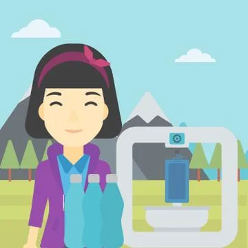 Woman with three D printer vector illustration Stock Illustration