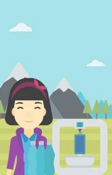 Woman with three D printer vector illustration 库存插图
