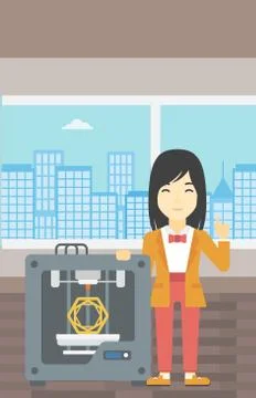Woman with three D printer vector illustration Stock Illustration