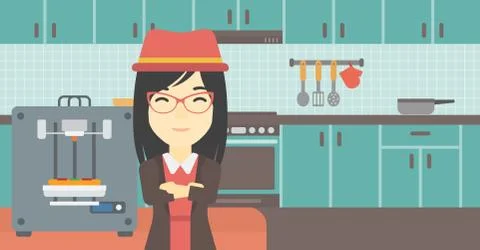 Woman with three D printer vector illustration Stock Illustration