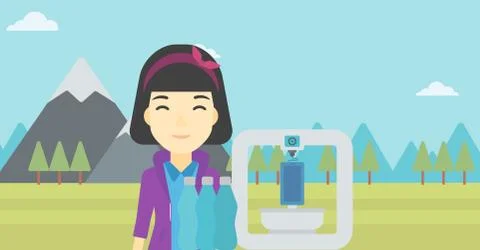 Woman with three D printer vector illustration Stock Illustration