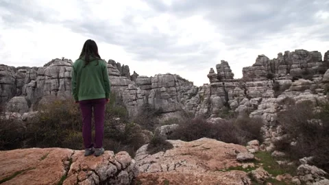 Woman in Torcal Stock Footage 275634445