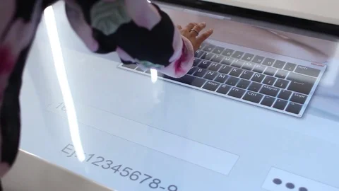 Woman with touch screen Stock Footage 77046478