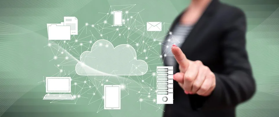 Woman touching a cloud computing concept Foto stock