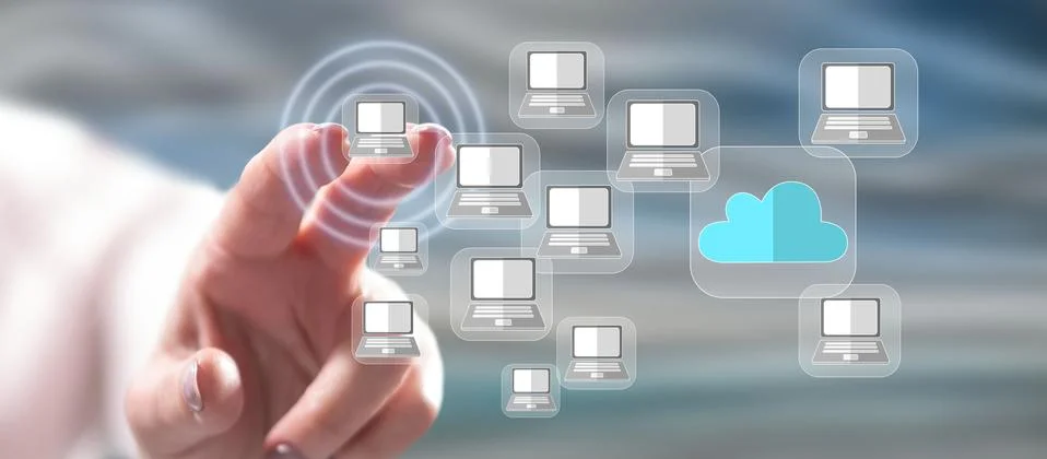 Woman touching a cloud computing concept Foto stock