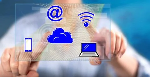 Woman touching a cloud computing concept 스톡 사진