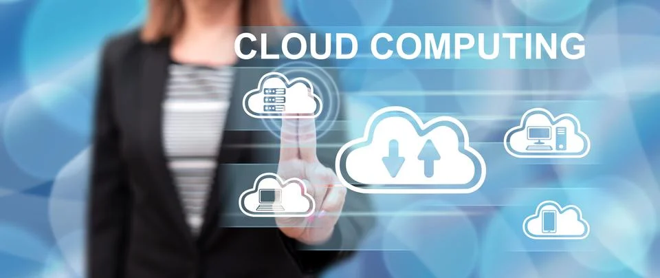 Woman touching a cloud computing concept Foto stock