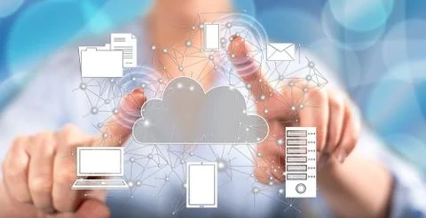 Woman touching a cloud computing concept 스톡 사진