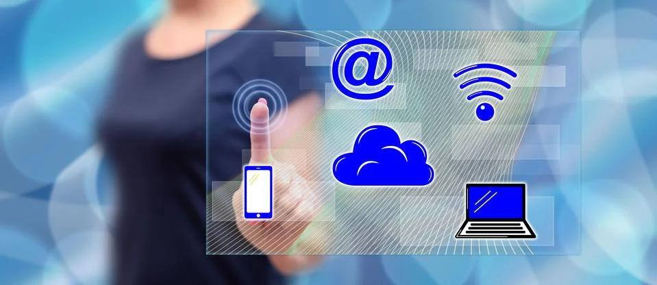 Woman touching a cloud computing concept Stock Photos