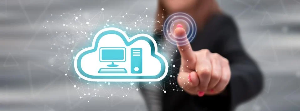 Woman touching a cloud computing concept Stock Photos