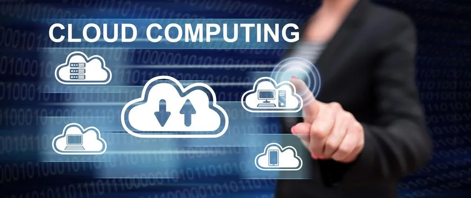 Woman touching a cloud computing concept 写真素材
