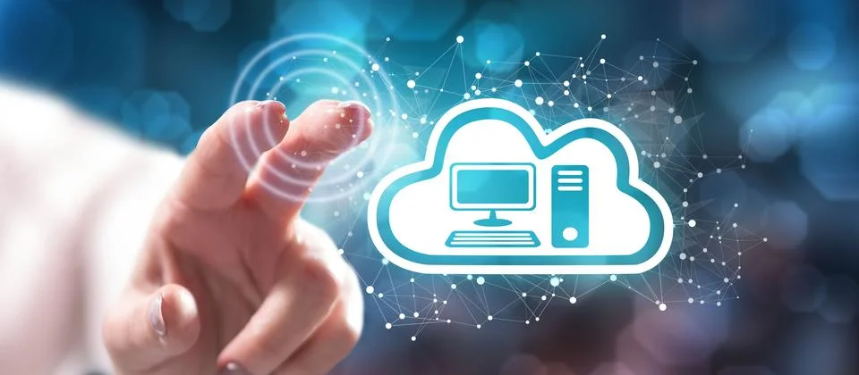 Woman touching a cloud computing concept Foto stock
