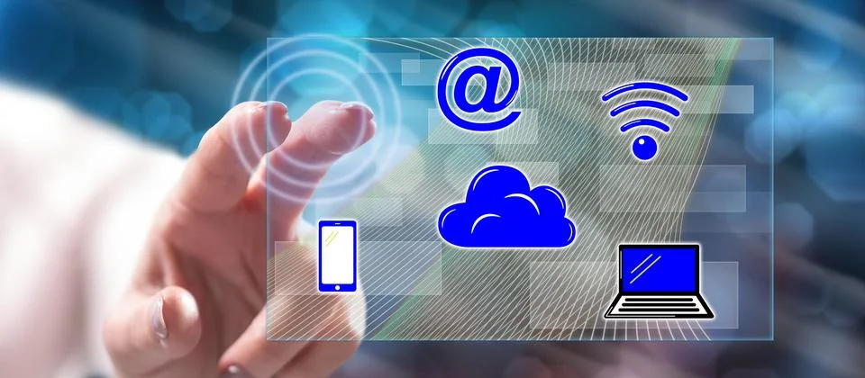 Woman touching a cloud computing concept 스톡 사진