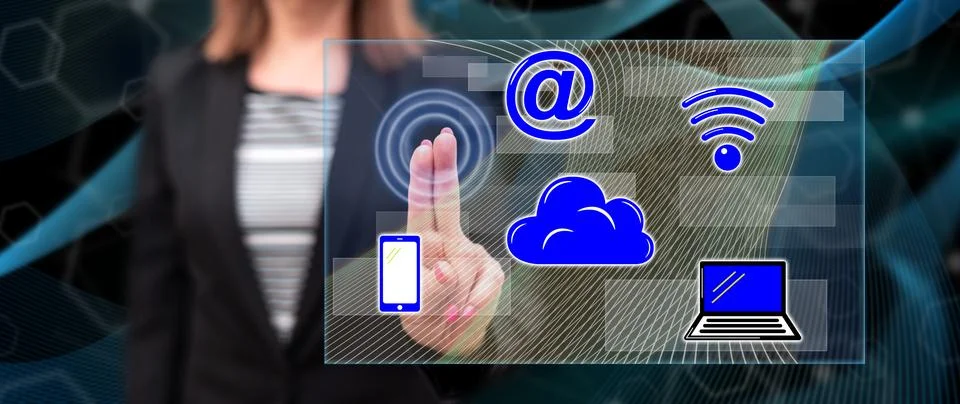 Woman touching a cloud computing concept 写真素材