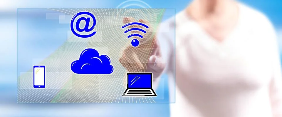 Woman touching a cloud computing concept Stock-Fotos