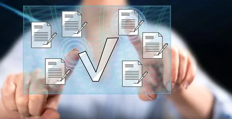Woman touching a document validation concept Foto stock