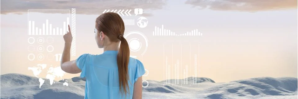 Woman touching graph interface Stock Photos