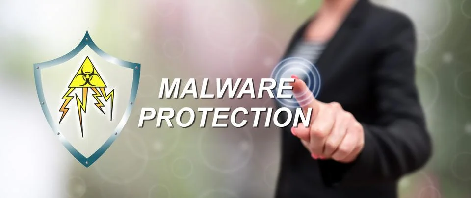 Woman touching a malware protection concept Stock Photos