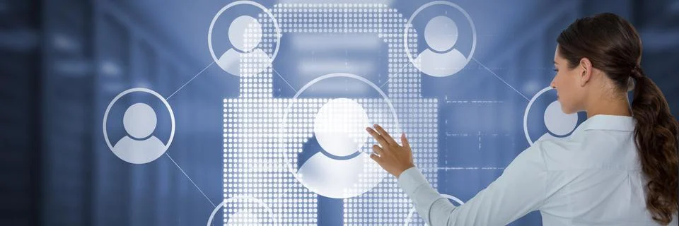 Woman touching user interface 스톡 사진