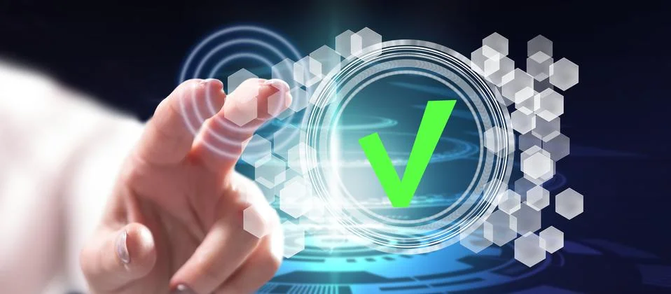 Woman touching a validation process concept Stock Photos