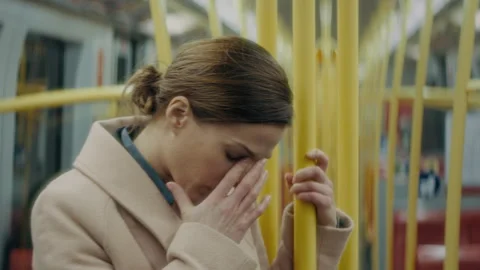 Woman in the Train Standing Stressed Stock Footage 254760053
