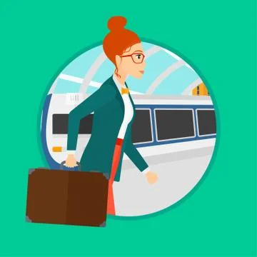 Woman at the train station. Stock Illustration